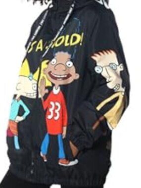 Members Only x Nickelodeon Hey Arnold! Men's Hooded Black Windbreaker Jacket